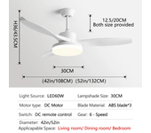 52Inch 3 ABS Blade DC 35W Pure Copper Motor Ceiling Fan With 60W LED Light Support Remote Control Strong winds Electric fans