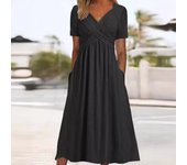 Vestido verano con cuello en V a la moda para mujer, vestidos de manga corta
