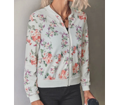 Women Elegant Zipper Bomber Jacket Spring Autumn Floral Printed Jackets Office Wear Slim Office Coat Retro Outwear