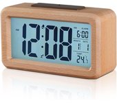 Reloj Despertador Digital LED, Madera Escritorio Digital Despertador con Fecha/Hora/Temperatura, Funciona con Pilas Despe