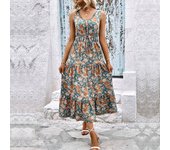 Vestido Largo 2025 Verano Nuevo Europa Y Los Estados Unidos Las Mujeres Impresas Vestidos Sin Mangas