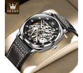 OLEVS Men's Watches Top Brand Hollow Out Automatic Mechanical Wristwatch Waterproof Luminous Leather Strap Watch for Man Fashion