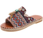 Famoso estilo borla plana zapatillas mujer bohemio graffiti dedo del pie abierto suave sandalias de playa