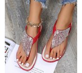 Women's Rhinestone Decor Flat Sandals, Clip Toe Elastic Strap Slip On Shoes, Summer Beach Sandals