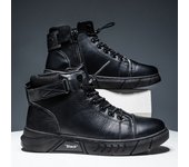 Botas de hombre Moda Estilo Británico High Top Casual Botas de Cuero Caliente Encaje Botas de trabajo plano impermeable