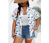 GIBSIE Plus Size Casual Vacation Short Sleeved Women's Summer Boho Print Turn-down Collar Button-down Blouses and Shirts