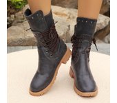 Botas de caballero con tacón de aguja de sauce de otoño e invierno, botas de mujer con cordones laterales