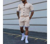FCMM Primavera y verano la tendencia de los hombres de solapa de color sólido chaqueta de punto casual de manga corta traje cort