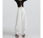 [Yunhe Fish] Thirteen Rows White Wide Leg Jeans for Women Spring New High Waist Drop off Versatile Floor Pants