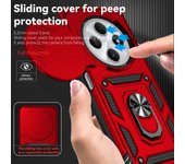 Funda para teléfono móvil con soporte de anillo, protección de lente de cámara con cubierta deslizante a prueba de golpes, TPU + PC, compatible con Xiaomi Redmi 14C.