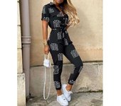 Casual Short Sleeve Jumpsuit Office Lady Spring Summer Fashion  Solid  Up Jumpsuits For Women 2023 One Piece Rompers
