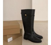 Botas Altas De Mujer, Botas Versátiles Con Hebilla De Cinturón De Cuero Vintage, Botas Planas