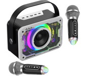 2 Micrófonos de Karaoke Inalámbricos with Luces de Disco, Altavoz Bluetooth Portátil, Máquina de Canto with PA System para Adultos y Niños, admite AUX/USB/TF para Fiesta en Casa en Interiores/Exterior