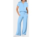 Spring and summer leisure sports suit zipper short-sleeved hoodie wide-leg pants two-piece set