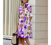 Elegant autumn shirt to fashionable loose long sleeved office women's green and red lapel dress