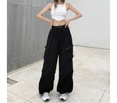 Pantalones de jogging casual para mujeres pantalones de cintura baja pantalones de pierna ancha de cuerda streetwear