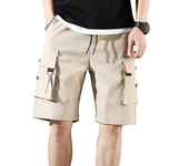 Pantalones cortos Cargo para hombre, pantalones cortos con múltiples bolsillos de Color sólido, pantalones cortos Cargo con cordón y cintura elástica de verano, pantalones cortos informales para hombre