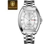 POEDAGAR Luxury Stainless Steel Watches for Man Luminous Waterproof Date Week Men Watch Tonneau Case Men's Quartz Watches