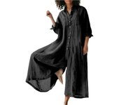 Cotton enWomen Oversized Vintage Button Jumpsuit Summer Women Casual Beach Playsuit Wide Legs Pants Loose Romper