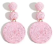 Aensoa - Yellow Rafia Women's Bohemian Round Handmade Geometric Vine Pendant Earrings, Summer Beach Jewelry