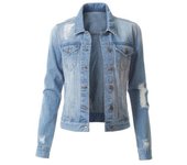 Chaqueta corta slim para mujer, top de denim elástico, abrigo de locomotora,Denim Jacket
