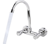 Brass for Sink, Cold & Hot Wall Mounted Double Hole Faucet, 360 Degree Rotary Kitchen Mixer Faucet