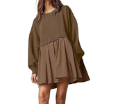 Oversized Sweatshirt Dress Women Long Sleeve Crew Neck Patchwork Pullover Tops Sweatshirt Jump Mini Dress