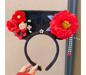 Flower Chinese Style Headwear Velvet Bow Tassel Ancient Style Gege Headband Lion Dance Princess Hair Hoop Hanfu Headwear Women