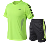 Conjunto deportivo de verano con tres rayas, pantalones cortos de manga corta, holgados para correr, secado rápido y transpirabl
