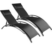 Set de 2 Tumbonas Jardín Exterior, Plegable con Reposacabezas, Playa Reclinable en 7 Posiciones, Tumbona Piscina en Aluminio, Carga Máx. 120 kg, Fácil Montaje - Gris
