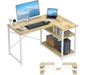Escritorio Esquinero Pequeño en L de 110x80 cm con Almacenamiento, Escritorio de Esquina con Estante Reversible, Estable Mesa Ordenador en L para Oficina, Estudio o Secretaría, Marrón