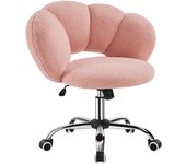 Silla de Escritorio Silla de Oficina Ergonómica sin Brazos Tapizada Blanca con Ruedas Giratorias Respaldo Diseño Nube en Tejido Bouclé Altura Ajustable
