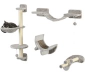 PawHut Juego de Estanterías para Gatos de 4 Piezas Rascador de Pared para Gatos con Hamaca Postes Rascadores Escalera Blanda Plataformas Gris