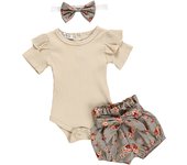 Summer Newborn Infant Baby Girl Clothes Set Cute Cotton Knitted Short Sleeve Tops Flower Pants Headband New Born Toddler Outfits