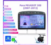 2+64G 2din Android 14 Carplay DSP Autoradio for Peugeot 308 308SW 408 2007-2013 Car Radio Multimedia Video Player