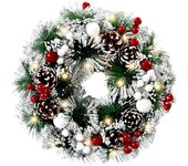 Corona de Puerta navideña, Piñones, Frutos Rojos Corona navideña, decoración de Puerta navideña, Corona navideña, Adorno navideños, decoración de Adviento y Navidad