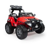 INJUSA - Coche Eléctrico Infantil Monster Car, Coche a Batería para Niños de 3 a 4 Años, Batería 24V, Pedal Acelerador, Marcha Atrás, Ruedas de Goma EVA Antipinchazos que Mejoran el Agarre, Luces LED, 8 km/h, Color Rojo