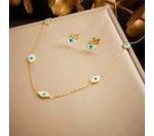 DIEYURO 316L Stainless Steel Tree of Life Turquoise Golden Necklace Earrings For Womens 2024 New Party Gift Fashion Jewelry Set