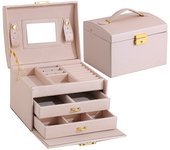 Three Layer Portable Travel Jewelry Box Jewelry Organizer and Display Box Earrings Necklace Ring Packaging box with Mirror