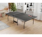 Vente-unique - Mesa de ping-pong plegable con ruedas para interior con accesorios - Gris antracita - L274 x P152.5 x Alt. 76 cm - GARRY