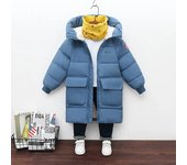 Winter New Teen Boys Jacket Long Style Solid Color Thick Keep Warm Hooded Windbreaker For 3-10 Years Kids Down Cotton Outwear