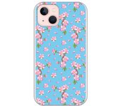 Funda compatible con iPhone 13 - Patron flores rosas con fondo azul