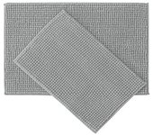 Juego de alfombras de baño de 2 piezas, juego de alfombrillas de baño de felpa de chenilla suave de secado rápido con respaldo de goma, juego de alfombras de baño absorbentes, alfombras de baño lavables para baño, blanco, 24 x 16 + 30 x 20