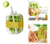 Cubiteras para congelador, 2 en 1, con tapa y recipiente, bandeja vertical con tapa para congelador, fácil de liberar (verde, 800 ml + 18 rejillas)