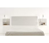 CAMA EXPRESS Cabecero Madera natural y negro + 2 mesitas con estantes | Combinado Madera Maciza Natural Encerado y Fondo Negro