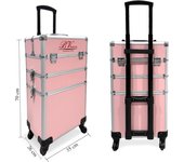 Maletín Profesional ideal para Peluquería o Estética tipo Trolley con ruedas 365º. Almacenamiento con 3 compartimentos de alta capacidad. Color Rosa
