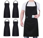 4 Pack Chef Aprons, Black Apron with 2 Pockets, Waterproof Adjustable Apron Professional Kitchen Apron for Kitchen, Gardening, Restaurant, Barbecue