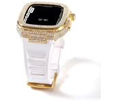 Diamond Case for Apple Watch Band 9 8 7 6 5 45mm SE 44mm Stainless Steel Case Modification Kit Rubber Strap for IWatch 45mm 44mm