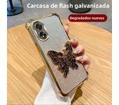 Luxury Glitter Butterfly Holder Phone Case for Oppo A60 A18 A38 A55 A56 A57 A77 A36 A35 A32 5G TPU Plating Protector Back Cover