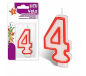 CABLEPELADO - Vela cumpleaños - celebracion - sin toxicos - sin Humo - Numero de Tarta - fácil colocación - Número 4 - Rojo y Blanco